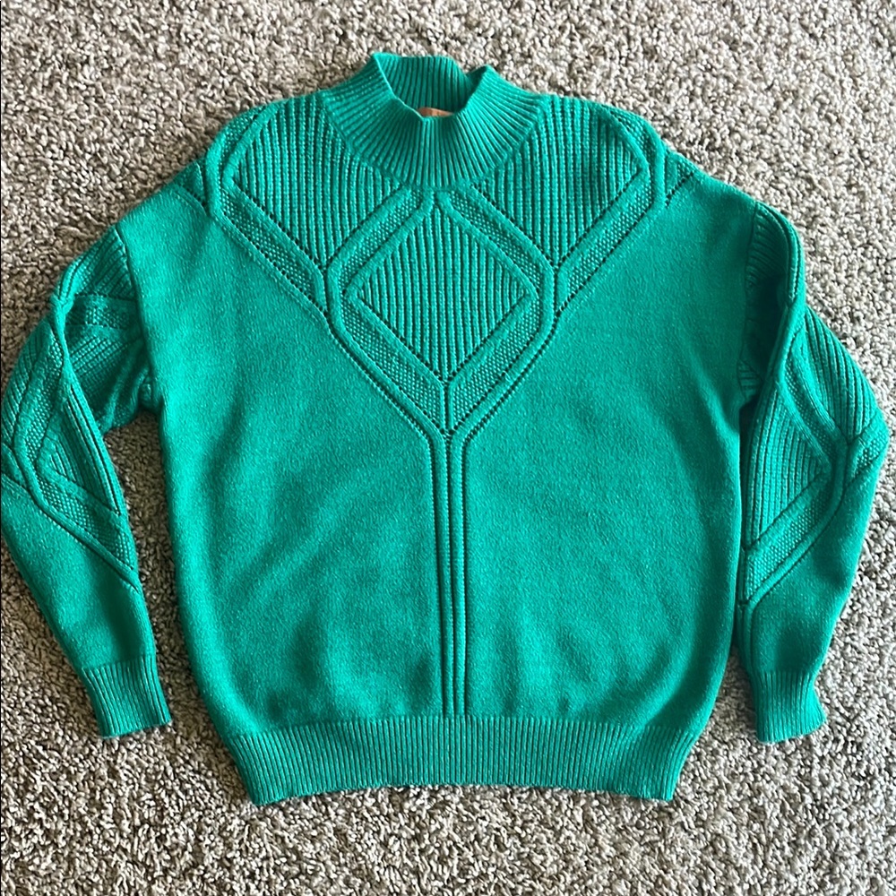 Belldini Teal Green Knit Mock Neck Sweater with Diamond Rib Detail